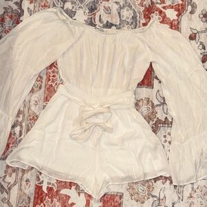 Off-Shoulder Bell Sleeve White Romper